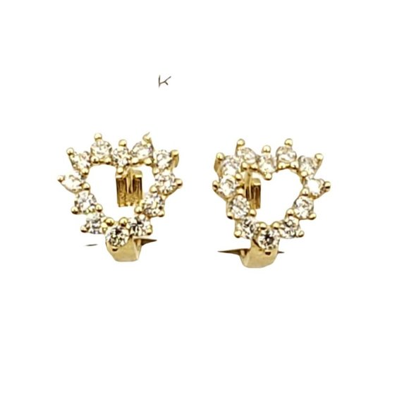 14k REAL GOLD Fancy Heart CZ Earrings - Picture 5 of 12